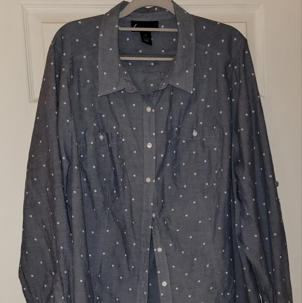 Lane Bryant Chambray Polka Dot Button-up